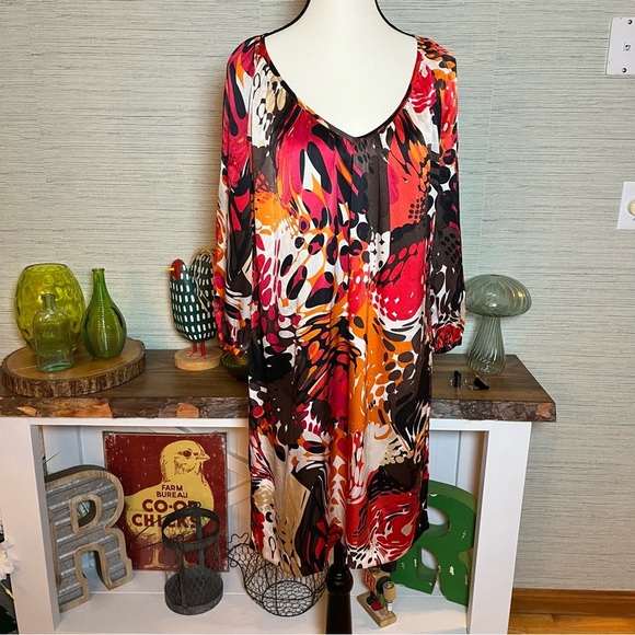 Citrine Collection 100% Silk Shift Dress Abstract Print V-Neck Woman’s Size S - Picture 9 of 9